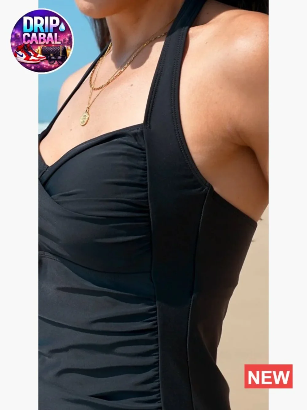 Women Halter Tankini Top Only - Tummy Control Swim Top with Ruched Twist Front